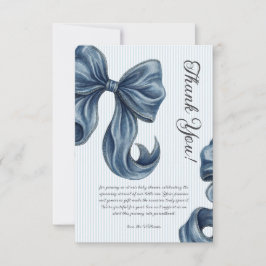 Blue Bow Elegant Striped Baby Shower Dankeskarte