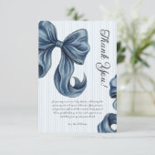 Blue Bow Elegant Striped Baby Shower Dankeskarte (Stehend Vorderseite)