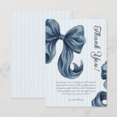 Blue Bow Elegant Striped Baby Shower Dankeskarte (Vorne/Hinten)