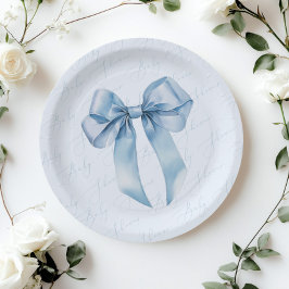 Blue Bow Elegante Kalligrafie Boy Baby Shower Pappteller