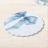 Blue Bow Elegante Kalligrafie Boy Baby Shower Untersetzer (angewinkelt)