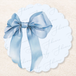 Blue Bow Elegante Kalligrafie Boy Baby Shower Untersetzer