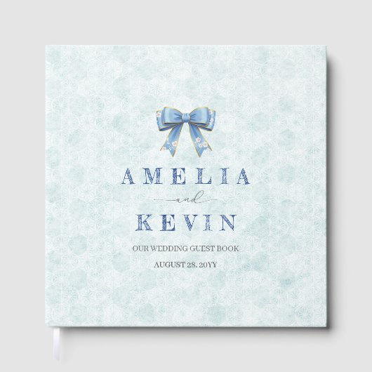 Blue Bow Engagement Invitation – Japanese Style Gästebuch (Vorderseite)