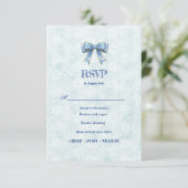 Blue Bow Engagement Invitation – Japanese Style RSVP Karte (Stehend Vorderseite)