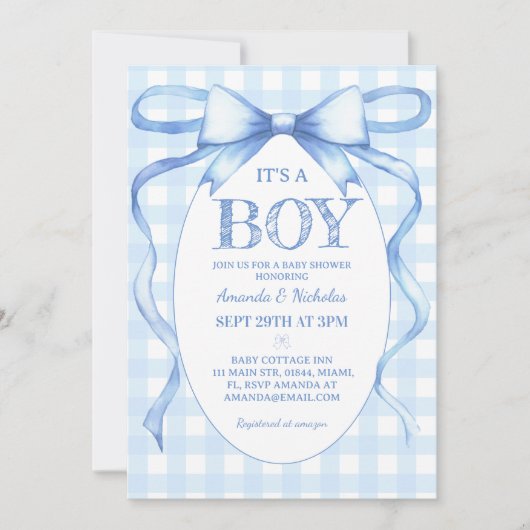 Blue Bow Es ist eine Junge Dusche Einladung (Vorderseite)