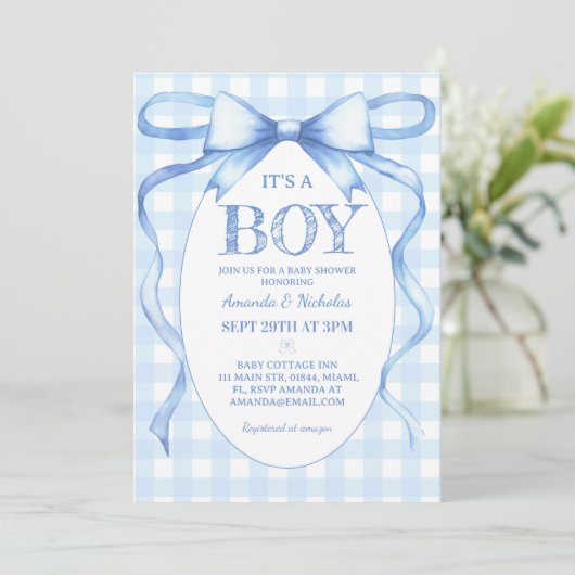 Blue Bow Es ist eine Junge Dusche Einladung (Stehend Vorderseite)