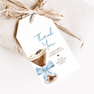 Blue Bow Espresso Martini Baby Shower Fevor Tags Geschenkanhänger
