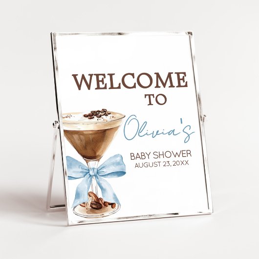 Blue Bow Espresso Martini Baby Shower Welcome Sign Poster