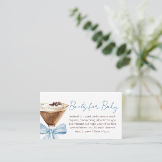 Blue Bow Espresso Martini Bücher für Baby Begleitkarte (Stehend Vorderseite)