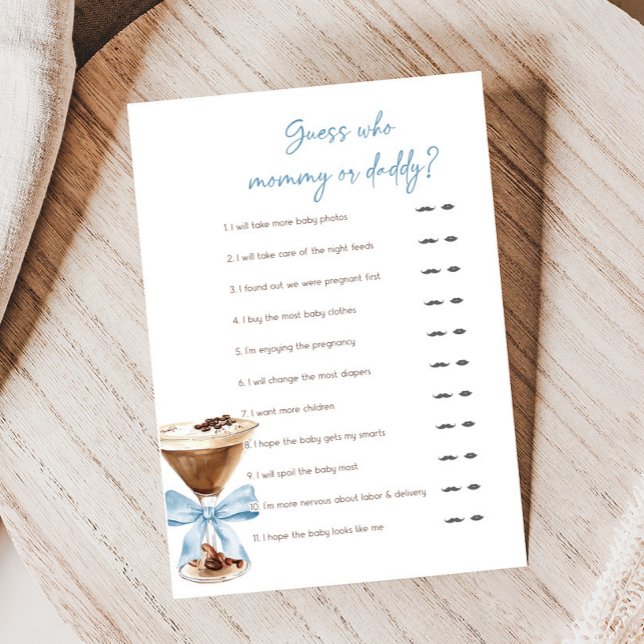 Blue Bow Espresso Martini Shower Guess Who Game (Espresso Baby Shower Game)