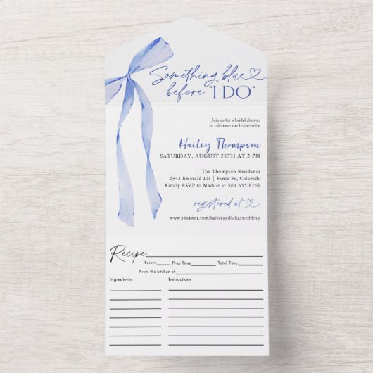 Blue Bow etwas Blau, bevor ich Brautparty All In One Einladung (Innen Boden)