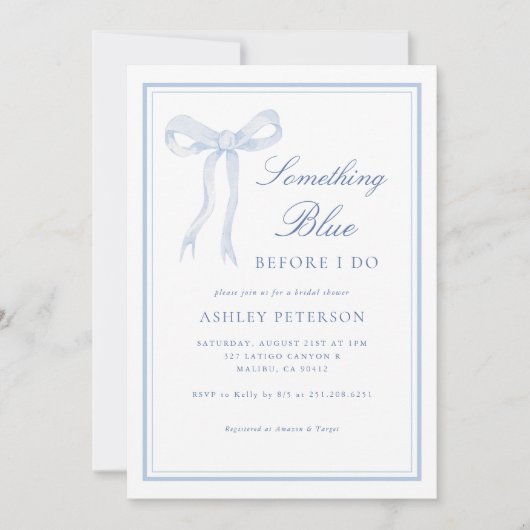 Blue Bow etwas Blau, bevor ich Brautparty mache Einladung (Vorderseite)