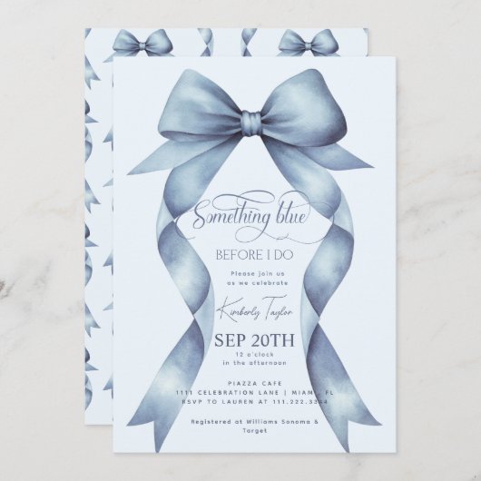 Blue Bow etwas Blau, bevor ich Brautparty mache Einladung (Vorne/Hinten)