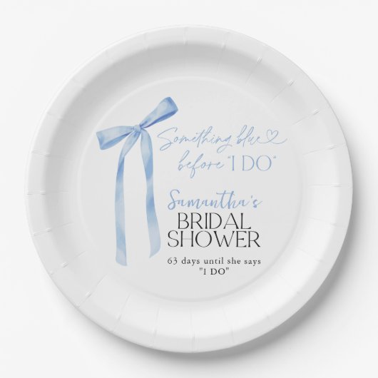 Blue Bow etwas Blau, bevor ich Brautparty Pappteller (Vorderseite)