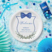 Blue Bow Eucalyptus Wappen Baby Dusche Willkommen Pappteller (Party)