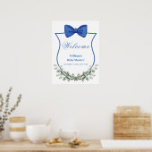 Blue Bow Eucalyptus Wappen Baby Dusche Willkommen Poster (Küche)