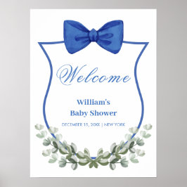 Blue Bow Eucalyptus Wappen Baby Dusche Willkommen Poster