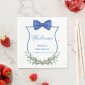 Blue Bow Eucalyptus Wappen Baby Dusche Willkommen Serviette (Beispiel)