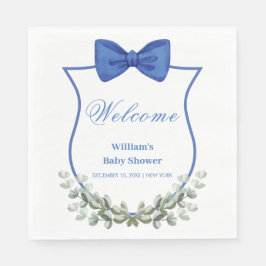 Blue Bow Eucalyptus Wappen Baby Dusche Willkommen Serviette