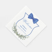 Blue Bow Eucalyptus Wappen Baby Dusche Willkommen Serviette (Ecke)