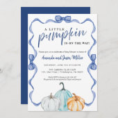 Blue Bow Fall Baby Duschkins elegant Save The Date (Vorne/Hinten)