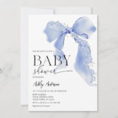 Blue Bow Floral Baby Boy Dusche Einladung (Vorderseite)