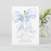 Blue Bow Floral Baby Boy Dusche Einladung (Stehend Vorderseite)