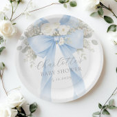 Blue Bow Floral Baby Boy Shower Pappteller