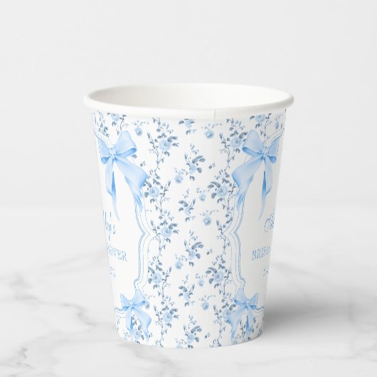 Blue Bow Floral Brautparty Pappbecher (Rechts)