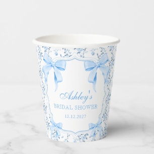 Blue Bow Floral Brautparty Pappbecher