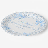 Blue Bow Floral Brautparty Pappteller (Schrägansicht)