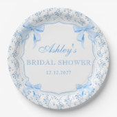 Blue Bow Floral Brautparty Pappteller (Vorderseite)
