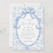 Blue Bow Floral Chinoiserie Brautparty Einladung (Vorderseite)