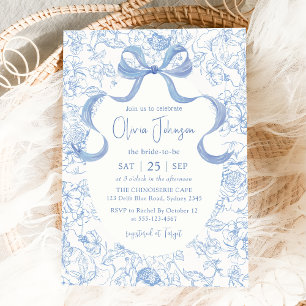 Blue Bow Floral Chinoiserie Brautparty Einladung