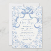 Blue Bow Floral Chinoiserie Brautparty Einladung (Vorderseite)