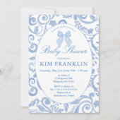 Blue Bow Floral Coquette Gingham Boy Baby Dusche Einladung (Vorderseite)