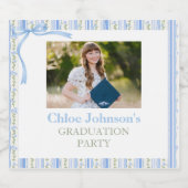 Blue Bow Floral Graduation Schaumweinetikett (Einzelnes Label)