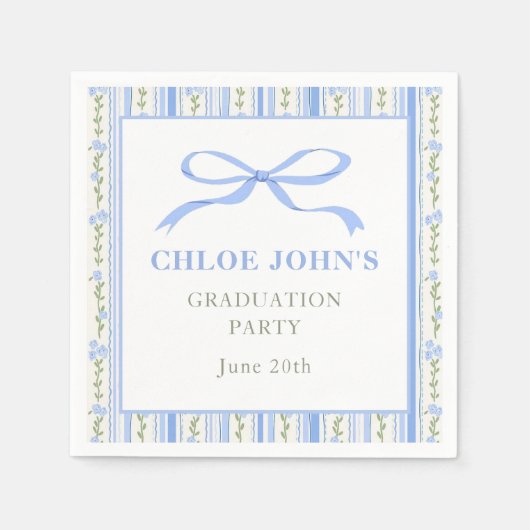 Blue Bow Floral Graduation Serviette (Vorderseite)