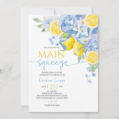 Blue Bow Floral Lemon Bridal Shower Invitation Einladung (Vorderseite)