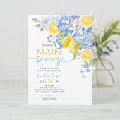 Blue Bow Floral Lemon Bridal Shower Invitation Einladung (Stehend Vorderseite)