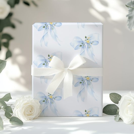 Blue Bow Floral Wildblume Babydusche Geschenkpapier