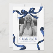 Blue Bow Foto Graduation Party Einladung (Vorderseite)