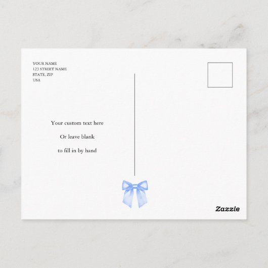 Blue Bow Foto Moderne Babydusche Vielen Dank Postkarte (Rückseite)