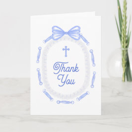 Blue Bow Frame Holy Cross Religious Thank You Karte
