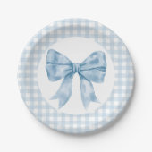 Blue Bow Gingham Paper Plate Pappteller (Vorderseite)