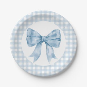 Blue Bow Gingham Paper Plate Pappteller