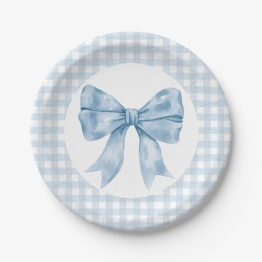 Blue Bow Gingham Paper Plate Pappteller (Vorderseite)