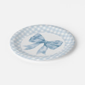 Blue Bow Gingham Paper Plate Pappteller (Schrägansicht)