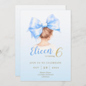 Blue Bow Girl Birthday Invite Einladung (Vorne/Hinten)