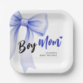 Blue Bow Girl Boy Ribbon Cute Baby Shower Pappteller (Vorderseite)